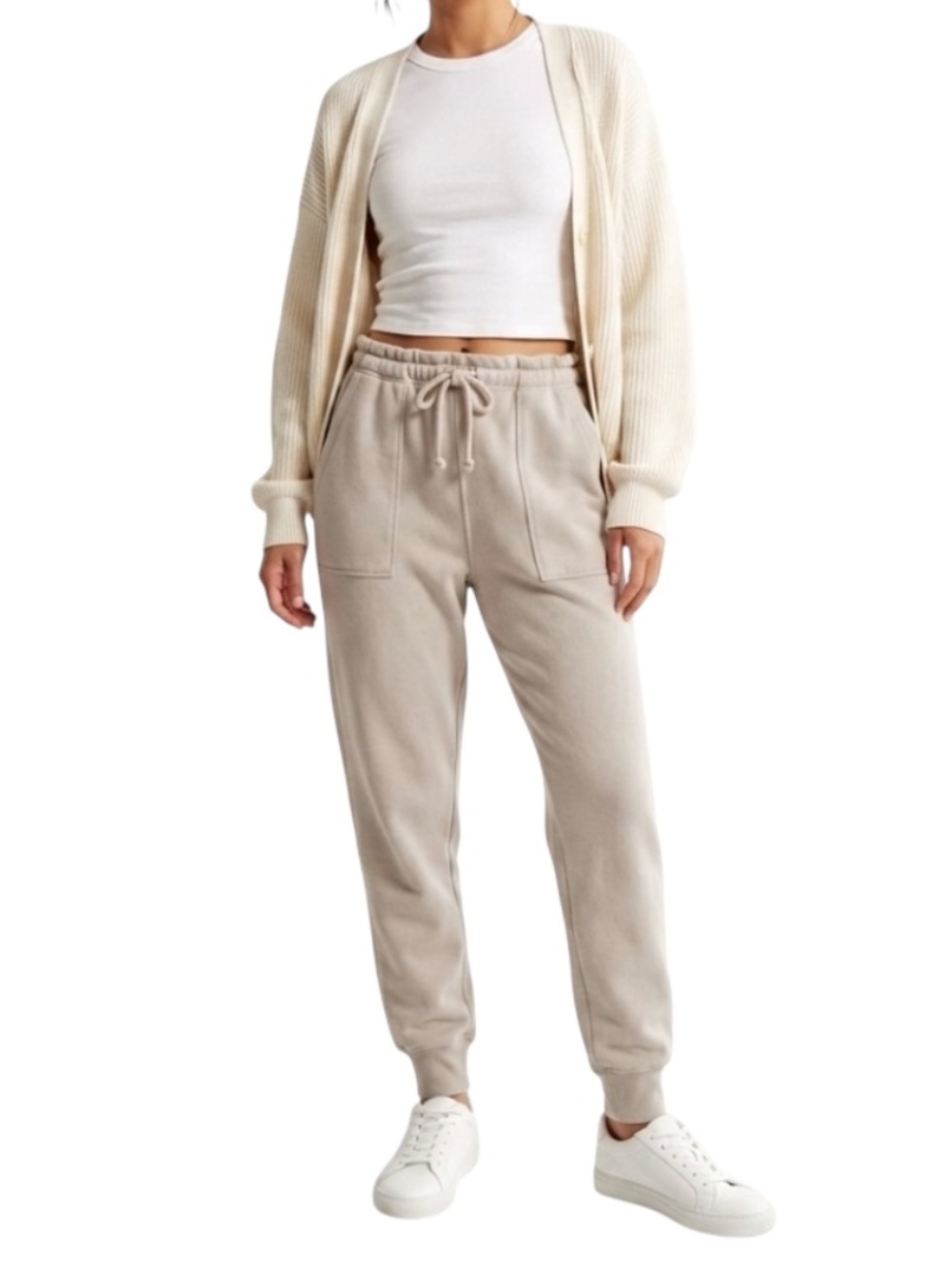 Abercrombie & Fitch Womens Soft Joggers M Tan Athleisure Granola Girl Y2K Cozy